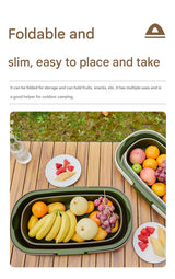 Foldable Picnic Basket with Tray - 16.5L Capacity, White Green, Perfect for Camping and Outdoor Gatherings