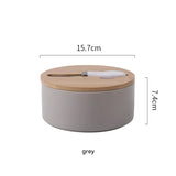 Gray Nordic Ceramic Butter Dish with Knife - Airtight Cheese Container with Bamboo Lid, Kitchen Storage