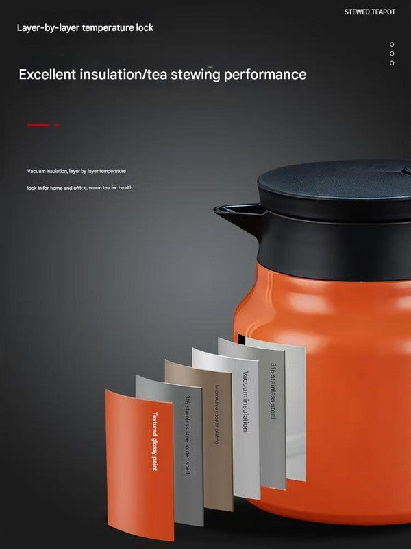 White 316 Stainless Steel Stewing Tea Kettle with Wooden Handle - Insulated Tea and Coffee Kettle with Infuser for Home and Office