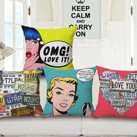 Pop Art Graphic Throw Pillow - Vintage Style Cushion for Home Decor(White-red)