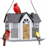 Charming House-Shaped Hanging Bird Feeder - Durable Metal Design for Wild Birds(white)