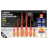 6-Piece Insulated Screwdriver Set - 1000V Rated, CR-V Steel with Magnetic Tips & Wall Rack