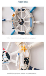 Nautical Wooden Rudder Wall Decor - 34cm Coastal Home Decor Accent (Anchor net rudder)