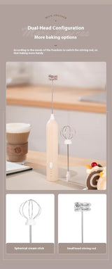 Black Mini Hand Mixer with Frother & Balloon Whisk Heads - Rechargeable Kitchen Tool