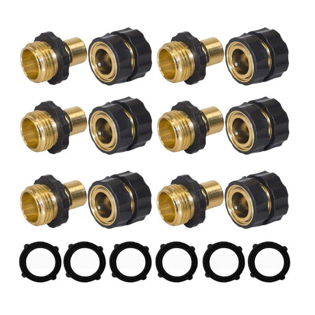 American Standard 3/4 Inch Brass Quick Connect Garden Hose Adapter (6 Male & 6 Female)