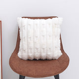 A pair of White Plush Faux Rabbit Fur Throw Pillow Cover - Textured Wheat Ear Design (45x45cm)