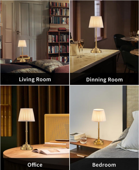 Black and White Elegant Rechargeable Fabric Shade LED Lamp - Cordless Touch Stepless Dimmable Table Light