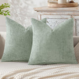 Light Green Plush Chenille Cushion Covers Set of 2 - Soft Textured Decorative Throw Pillow Cases for Sofa Couch, 45x45cm