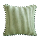 White Soft Corduroy Cushion Covers with Pom Pom Trim - Set of 2 Decorative Throw Pillow Cases for Sofa Couch Bed, 45x45cm