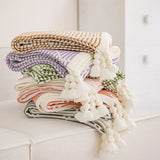 Purple and Beige Diamond Pattern Soft Cozy Knit Throw Blanket with Tassels - Geometric Pattern Lightweight Acrylic Blanket for Sofa Couch Bed, 130x150cm