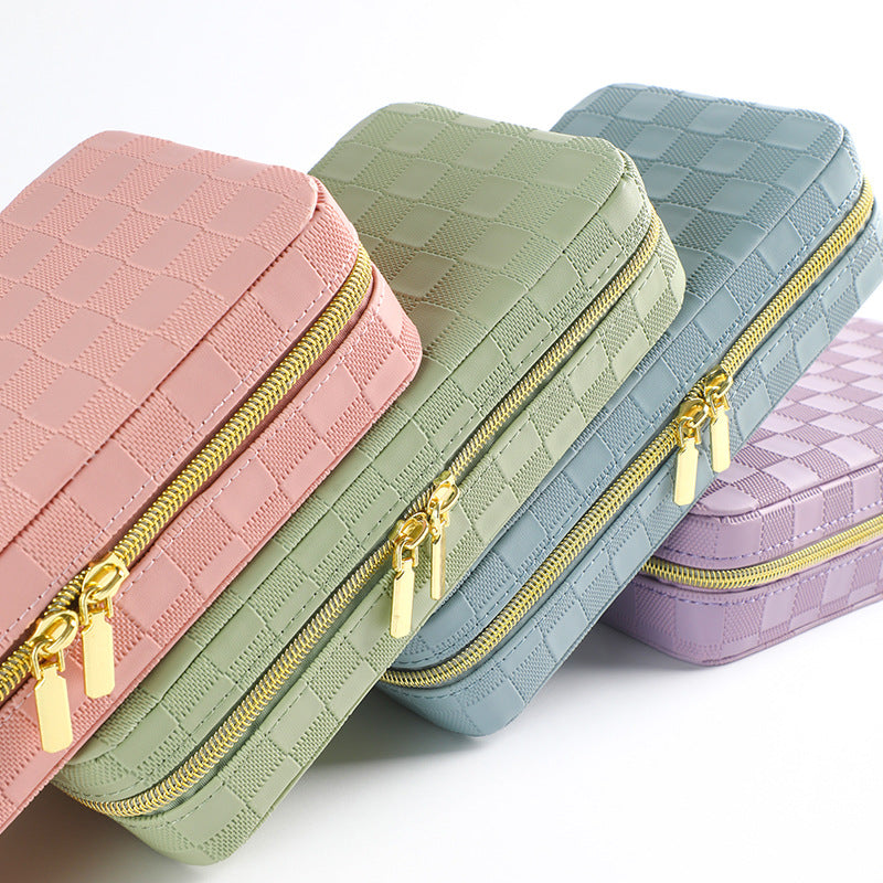 Purple Stylish PU Leather Travel Jewellery Box - Compact Organizer for Rings, Earrings, Necklaces with Mirror