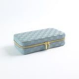 Blue Stylish PU Leather Travel Jewellery Box - Compact Organizer for Rings, Earrings, Necklaces with Mirror