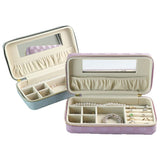 Blue Stylish PU Leather Travel Jewellery Box - Compact Organizer for Rings, Earrings, Necklaces with Mirror