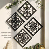 Black Set of 4 Intricate Black Wooden Wall Art Panels - Diamond Mandala Style Home Decor Plaques