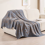 Brown,Taupe and Blue Elegant Patterned Throw Blanket - Soft Polyester Nap & Sofa Cover, 185x135cm Lightweight AC Blanket