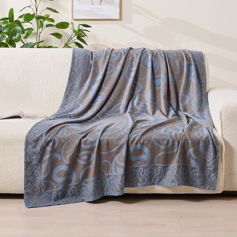 Brown,Taupe and Blue Elegant Patterned Throw Blanket - Soft Polyester Nap & Sofa Cover, 185x135cm Lightweight AC Blanket