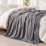 Brown,Taupe and Blue Elegant Patterned Throw Blanket - Soft Polyester Nap & Sofa Cover, 185x135cm Lightweight AC Blanket