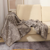 Brown Luxurious Paisley Jacquard Throw Blanket - Soft Wool Blend with Tassels, 120x150cm, Lightweight Sofa & Nap Blanket