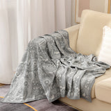 Grey Luxurious Paisley Jacquard Throw Blanket - Soft Wool Blend with Tassels, 120x150cm, Lightweight Sofa & Nap Blanket