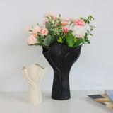 White Elegant Off-White Ceramic Vase - Modern Sculptural Flower Holder with Wide Fluted Opening