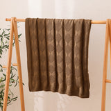 Brown Cozy Lightweight Acrylic Knit Throw Blanket - Diamond Waffle Texture for Sofa, Bed & Travel