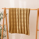 Khaki Cozy Lightweight Acrylic Knit Throw Blanket - Diamond Waffle Texture for Sofa, Bed & Travel