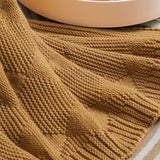 Khaki Cozy Lightweight Acrylic Knit Throw Blanket - Diamond Waffle Texture for Sofa, Bed & Travel
