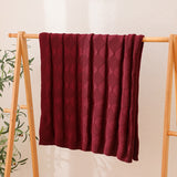 Claret Red Cozy Lightweight Acrylic Knit Throw Blanket - Diamond Waffle Texture for Sofa, Bed & Travel