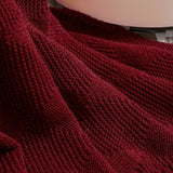 Claret Red Cozy Lightweight Acrylic Knit Throw Blanket - Diamond Waffle Texture for Sofa, Bed & Travel