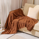 Caramel Cozy Lightweight Acrylic Knit Throw Blanket - Diamond Waffle Texture for Sofa, Bed & Travel
