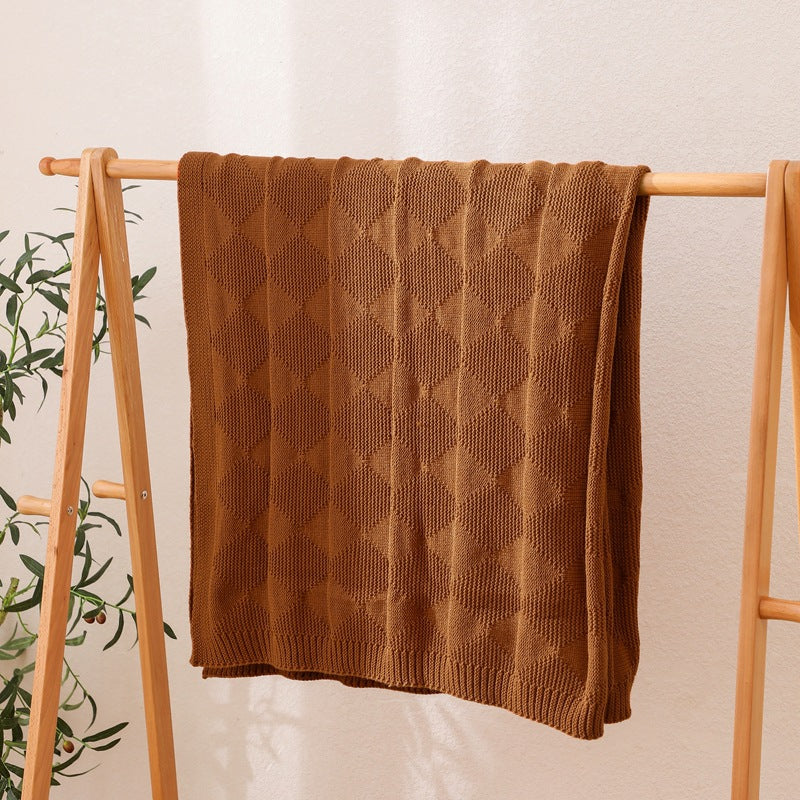 Caramel Cozy Lightweight Acrylic Knit Throw Blanket - Diamond Waffle Texture for Sofa, Bed & Travel