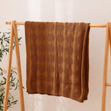 Caramel Cozy Lightweight Acrylic Knit Throw Blanket - Diamond Waffle Texture for Sofa, Bed & Travel
