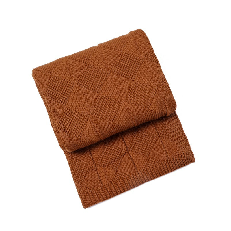 Caramel Cozy Lightweight Acrylic Knit Throw Blanket - Diamond Waffle Texture for Sofa, Bed & Travel