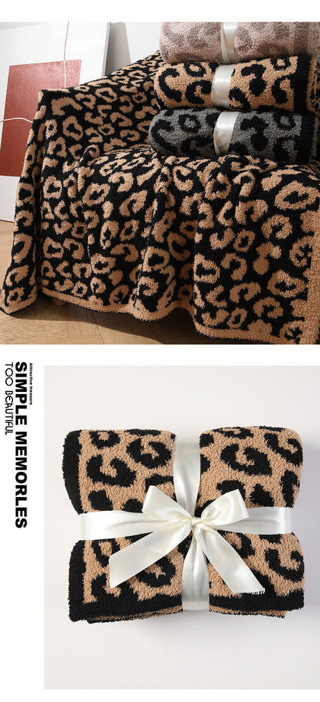 Brown and Black Luxurious Leopard Print Knit Throw Blanket - Ultra-Soft Jacquard Plush for Sofa, Bed & Cozy Comfort (130x150cm)