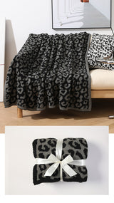 Grey and Black Luxurious Leopard Print Knit Throw Blanket - Ultra-Soft Jacquard Plush for Sofa, Bed & Cozy Comfort (130x150cm)