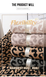 Grey and Black Luxurious Leopard Print Knit Throw Blanket - Ultra-Soft Jacquard Plush for Sofa, Bed & Cozy Comfort (130x150cm)