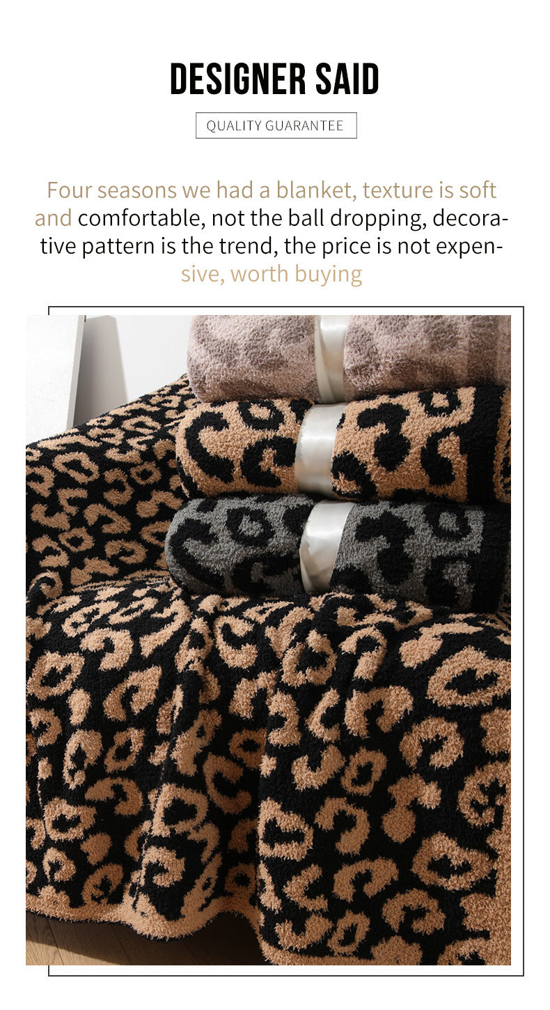 Grey and Black Luxurious Leopard Print Knit Throw Blanket - Ultra-Soft Jacquard Plush for Sofa, Bed & Cozy Comfort (130x150cm)