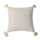 Beige Chic Geometric Jacquard Cushion Covers with Tassels - Set of 2, Plush Blend for Sofa & Bed Decor (45x45cm, Insert Not Included)