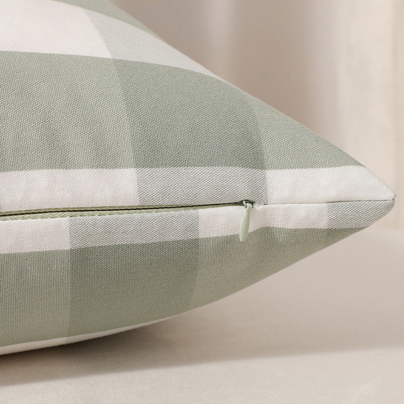 Green Small Plaid Pattern Set of 2 Decorative Cushion Covers - 45x45cm, Soft Polyester (Inserts Not Included)