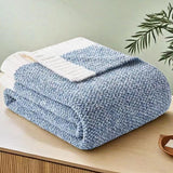 Blue and White Plush Chenille-Knit Throw Blanket - Soft Cozy Polyester for Bed & Sofa | Textured Two-Tone Design (127x153cm)