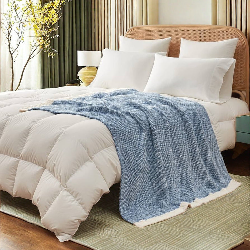 Blue and White Plush Chenille-Knit Throw Blanket - Soft Cozy Polyester for Bed & Sofa | Textured Two-Tone Design (127x153cm)