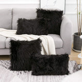 Black Luxurious Long Faux Fur Cushion Covers - Set of 2, 45x45cm Soft Plush Decorative Pillowcases for Sofa & Bed