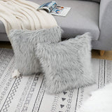Grey Luxurious Long Faux Fur Cushion Covers - Set of 2, 45x45cm Soft Plush Decorative Pillowcases for Sofa & Bed