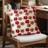 Red and Brown Charming 3D Floral Plush Cushion Covers - Set of 4, 45x45cm Soft Faux Lambswool Pillowcases for Sofa & Bed Decor