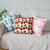 Pink Charming 3D Floral Plush Cushion Covers - Set of 4, 45x45cm Soft Faux Lambswool Pillowcases for Sofa & Bed Decor