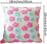Blue Charming 3D Floral Plush Cushion Covers - Set of 4, 45x45cm Soft Faux Lambswool Pillowcases for Sofa & Bed Decor