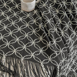 Black Cozy Geometric Knitted Throw Blanket with Tassels - Soft Acrylic Decorative Sofa & Bed Cover, 130x180cm
