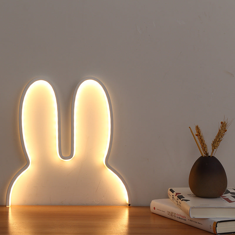 White 29x30cm Adorable Bunny LED Wall Night Light - USB Powered Warm White Lamp for Kids Room Decor