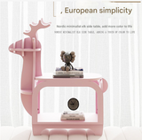 White Small Creative Reindeer-Shaped Solid Wood Bookshelf for Kids