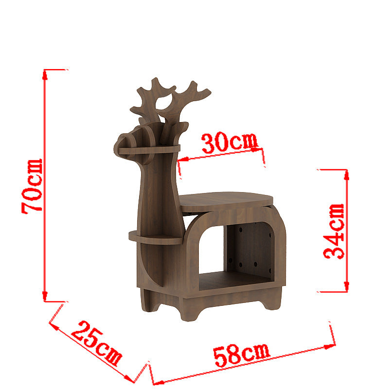 Sub Black Walnut Trumpet Creative Reindeer-Shaped Solid Wood Bookshelf for Kids